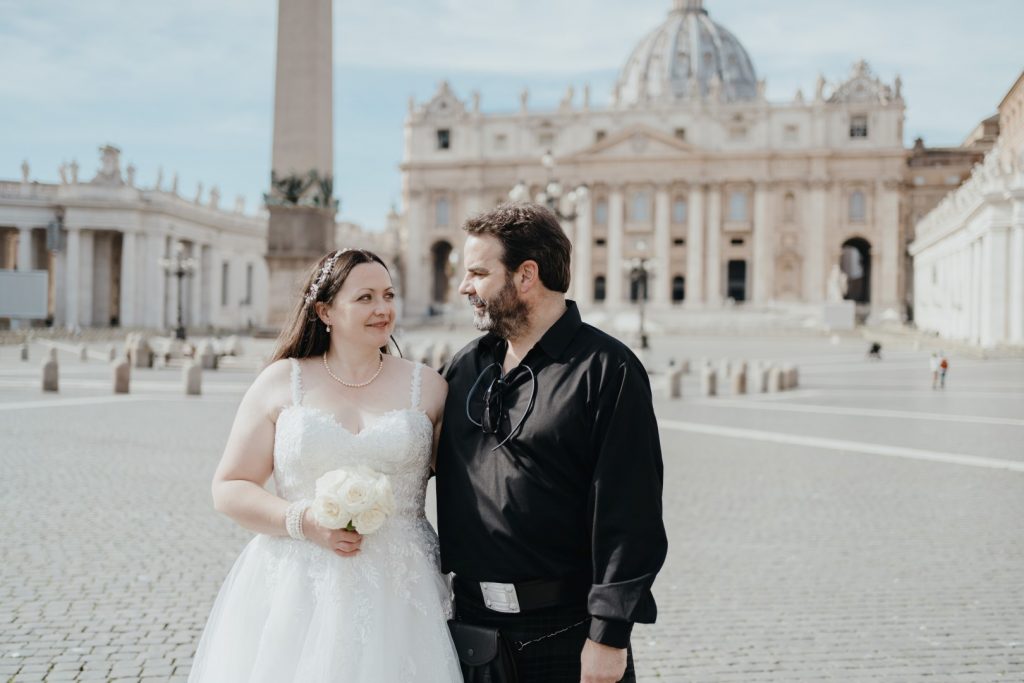 bride and groom in rome st peter's square